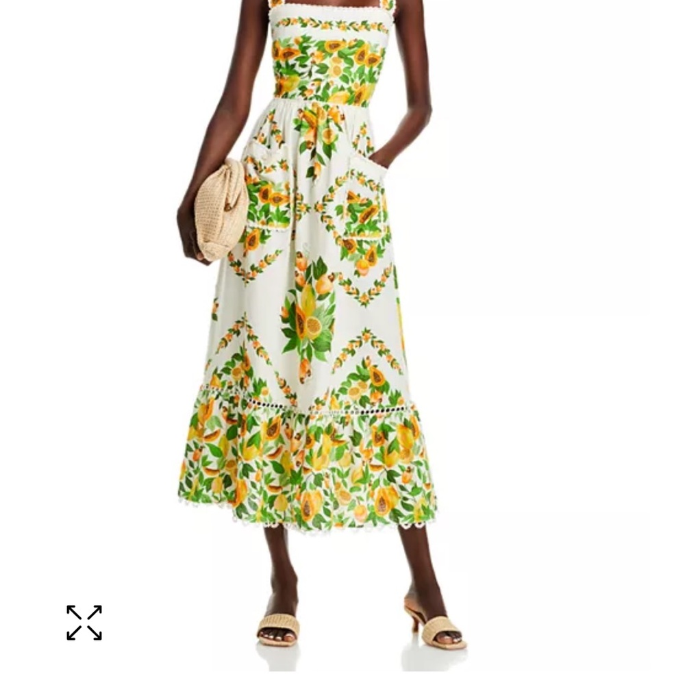 FARM Rio White and Yellow Maxi A-Line Skirt with Tie Front NWT